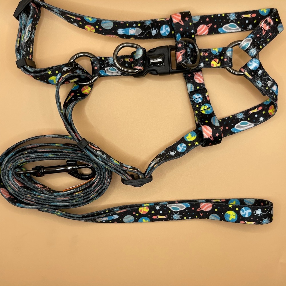 Harness & Leash. Size Small. 16” to 18” harness. Leash is 4 ft 8 in.